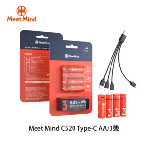 Meet Mind C520 Type-C AA/3號 可充電式鋰電池4入一卡  附1對4充電線